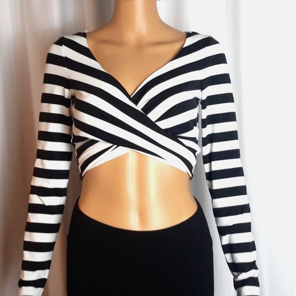 bebe Stripe Wrap Crop Top Long Sleeves Size S (=e) - Picture 8 of 8